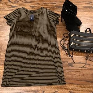 Olive Green and Black Striped Mini Dress